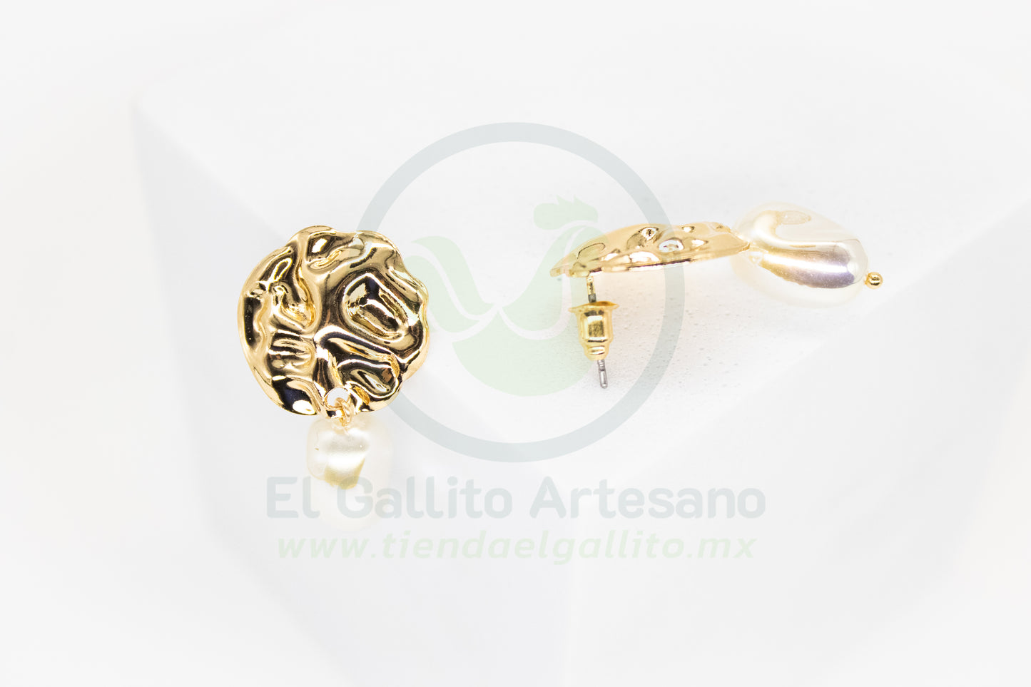 Arete Gold MD26 | Circulo Corrugado + Perla Cultivada
