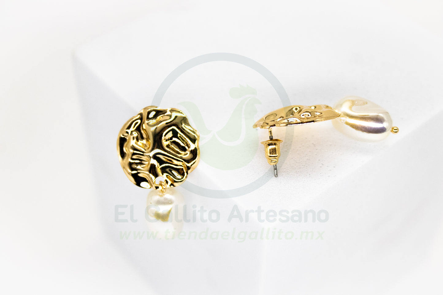 Arete Gold MD26 | Circulo Corrugado + Perla Cultivada