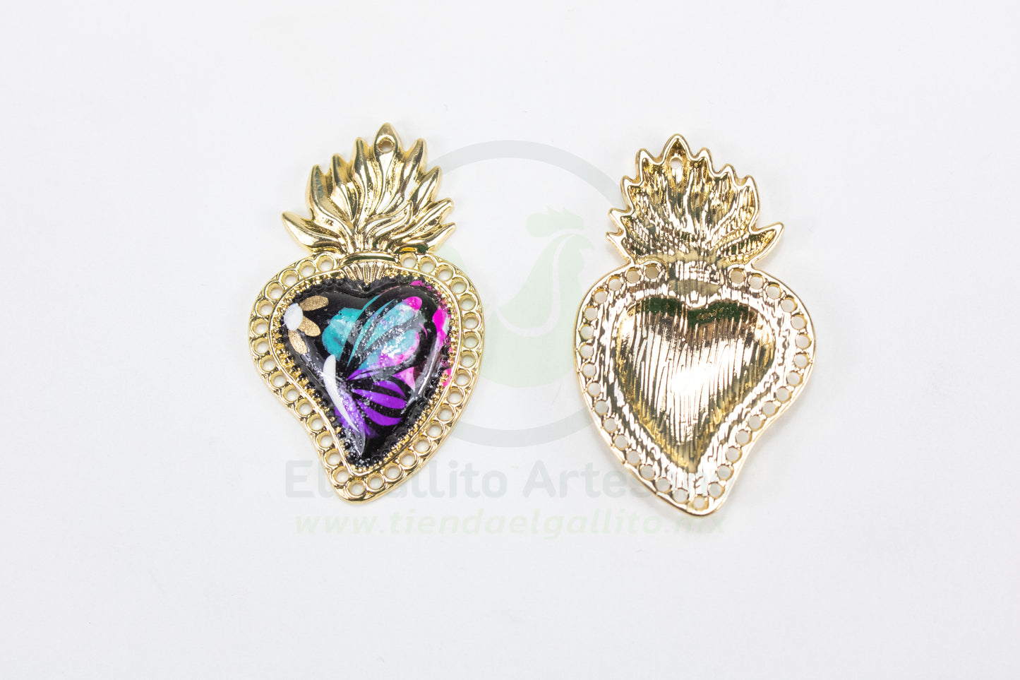 #908 Chapa de Oro - Dije Para Bordar Corazón Pintado (PIEZA) (NUEVO)