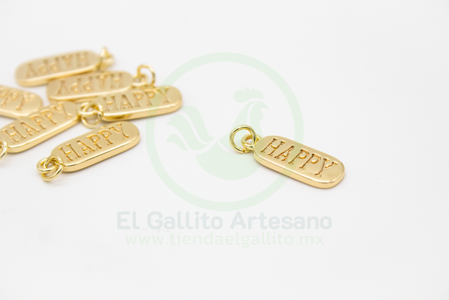 #638 Chapa de Oro - Dije Placa HAPPY Con Argolla (NUEVO) (PIEZA)