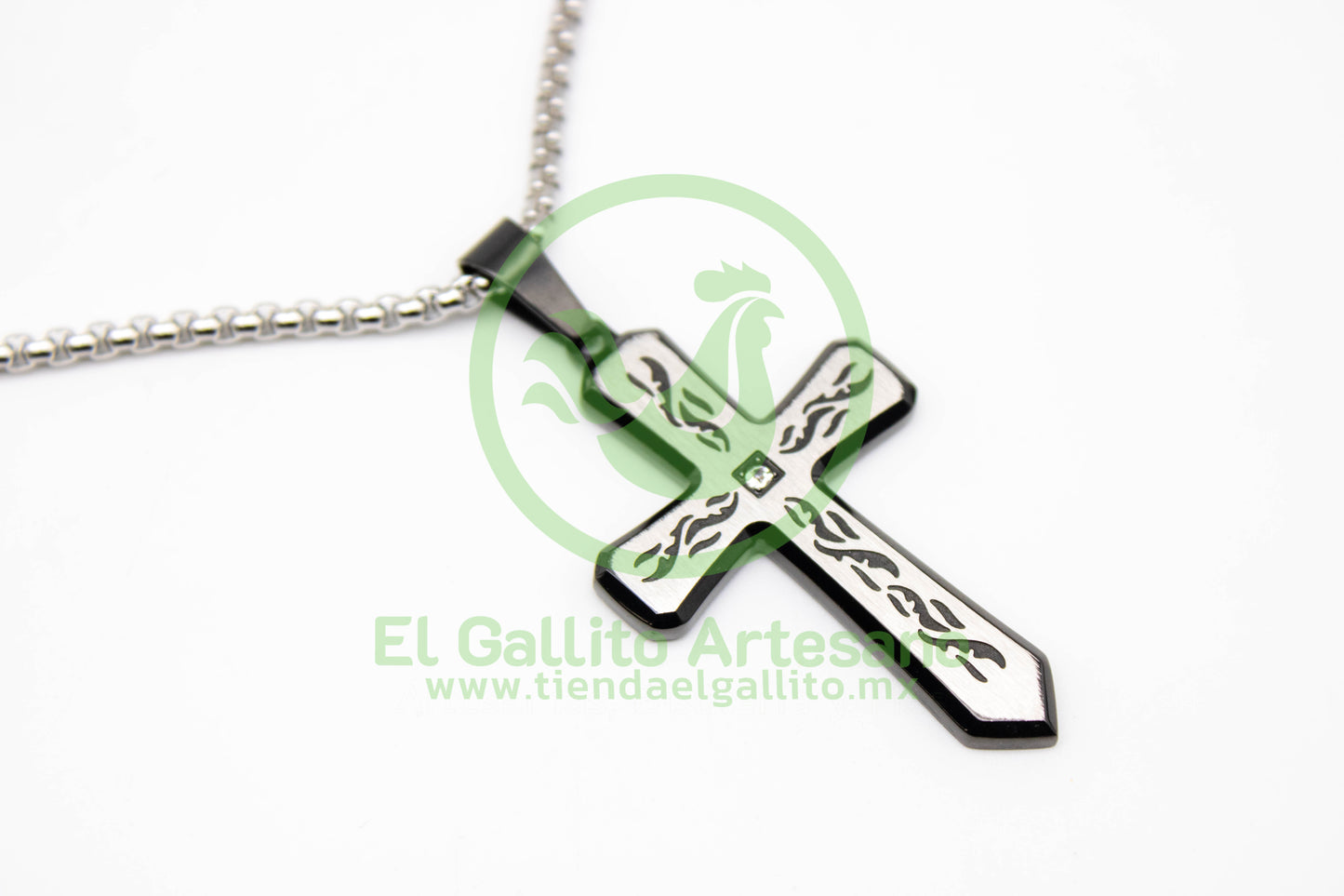 Collar Cruz MD1 | Plateada Cristal Al Centro