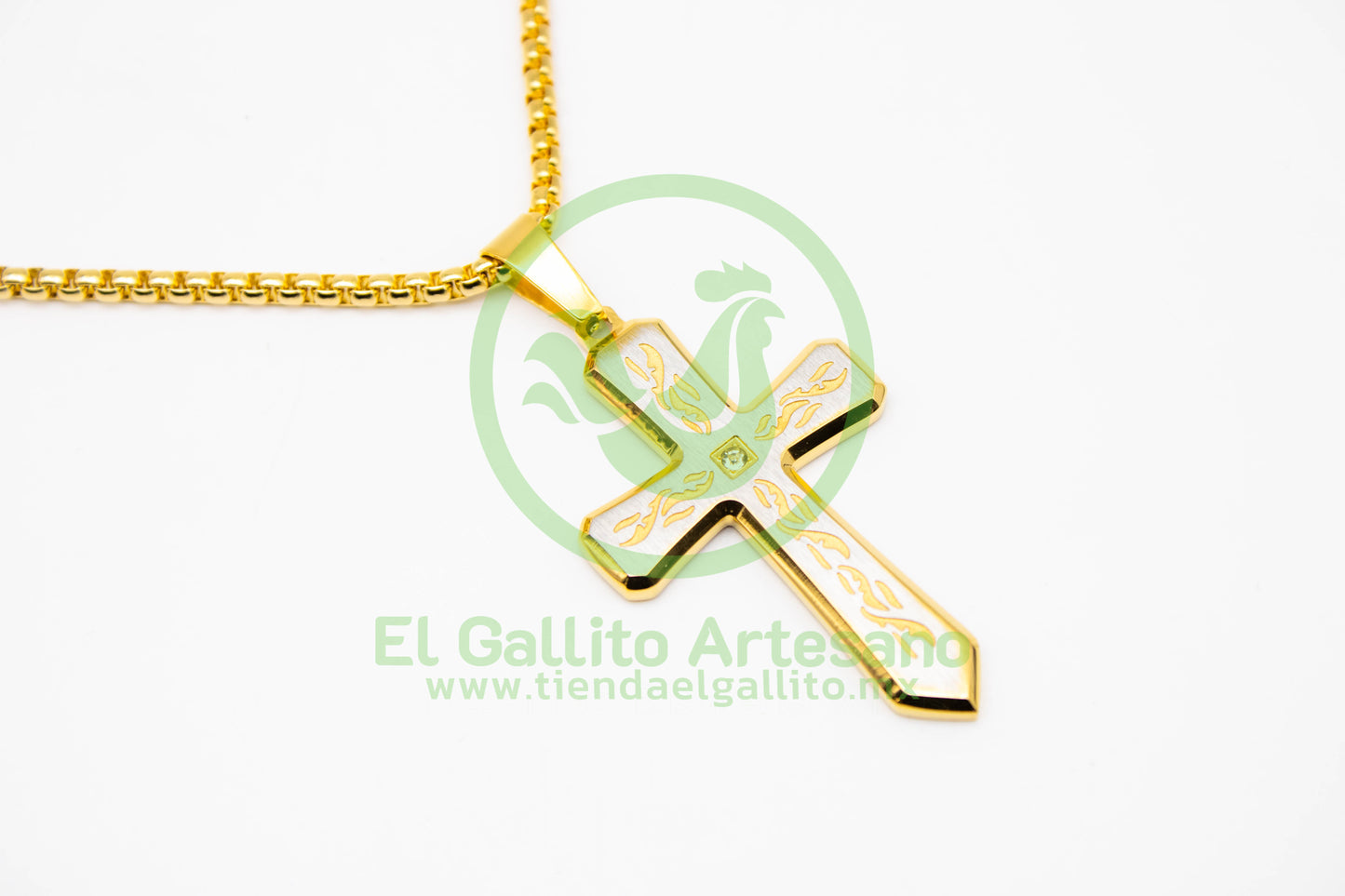 Collar Cruz MD2 | Dorada Cristal Al Centro