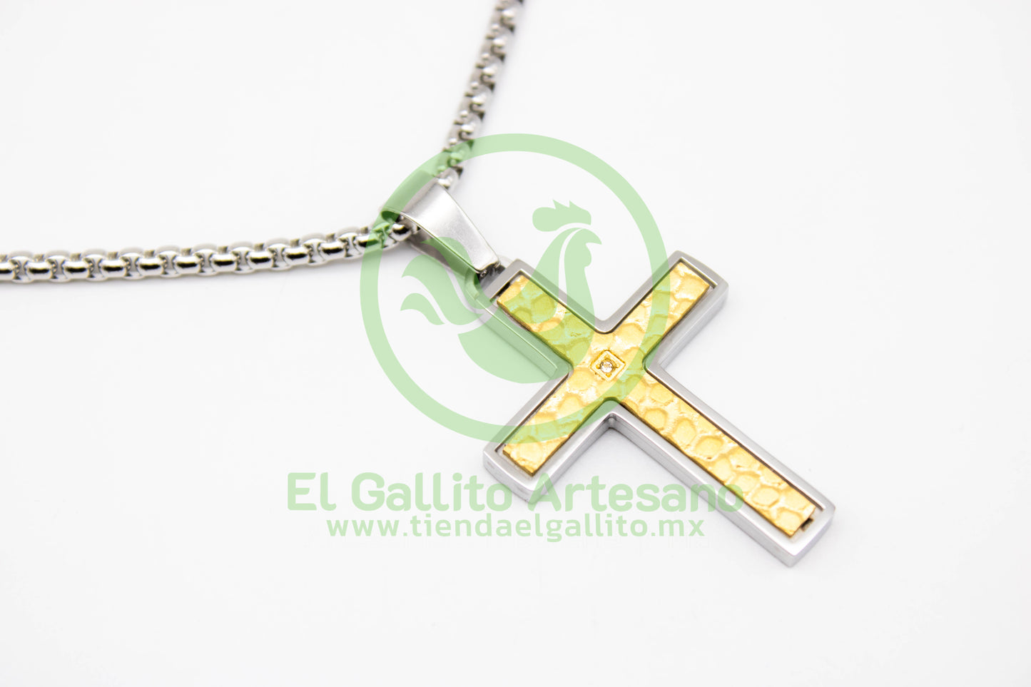 Collar Cruz MD4 | Plateada Empedrado Dorado