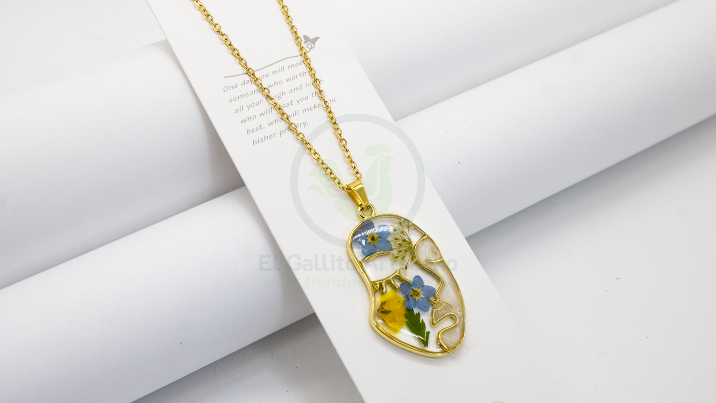 Collar Dije Resina MD05 | Silueta Cara Amarillo Azul