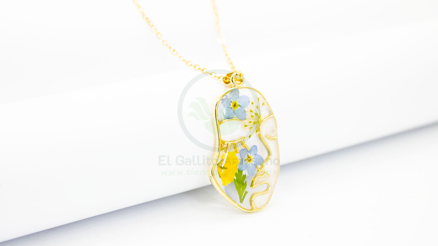 Collar Dije Resina MD05 | Silueta Cara Amarillo Azul
