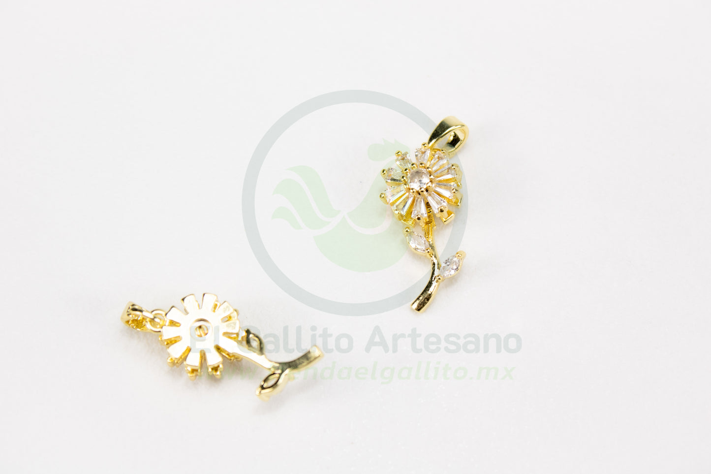 Dije Zirconia #222 | Flor Tallo Blanco