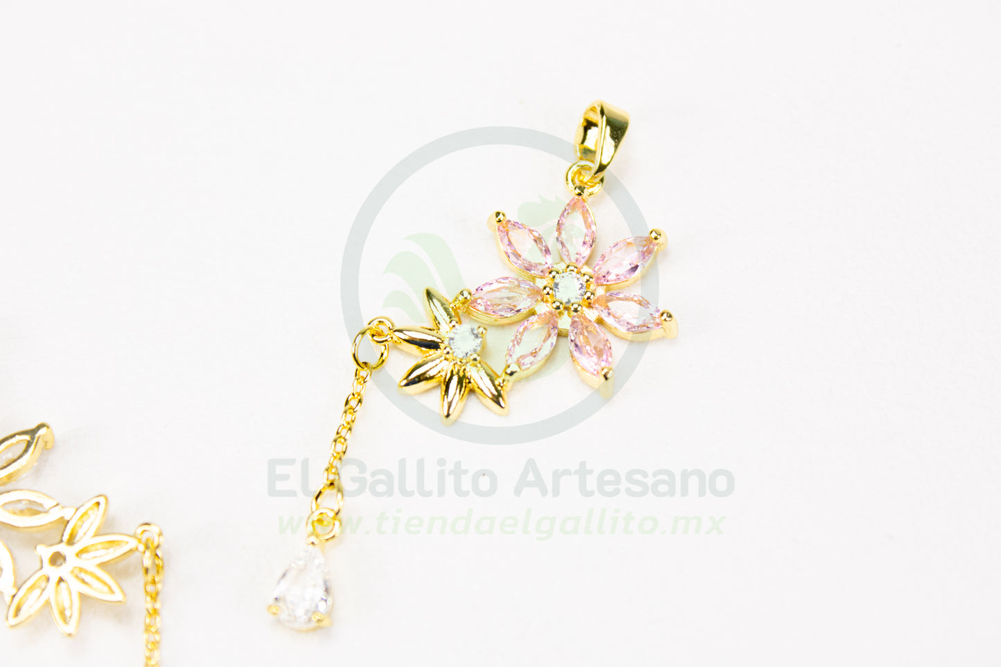 Dije Zirconia #243 | Flores Rosa Gota Colgante