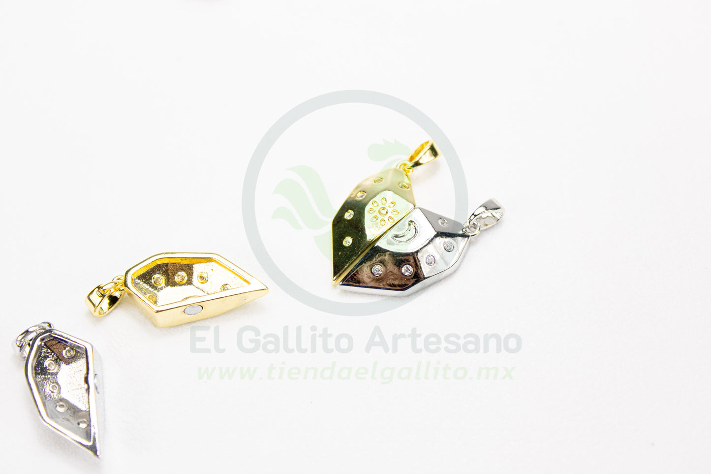 Dije Zirconia #261 | Corazón Facetado Dor y Plat 2pz