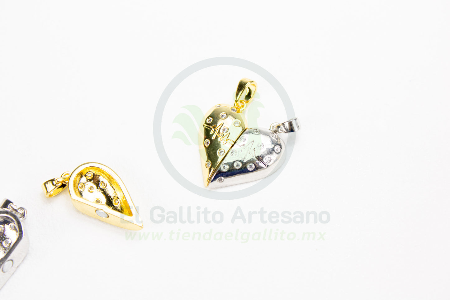 Dije Zirconia #262 | Corazón Dor y Plat Puntos 2pz