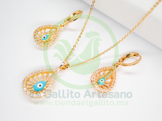 Juego Vivi 06 Zirconia - Ojo Turco Turquesa Gota