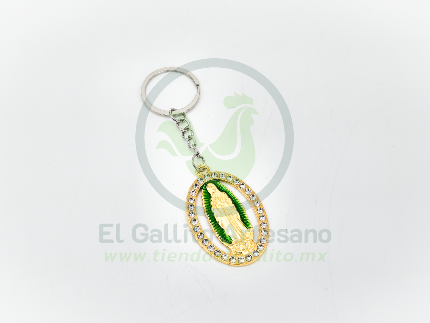 Llavero Virgen MD5 | Óvalo Dorado Rojo/Verde