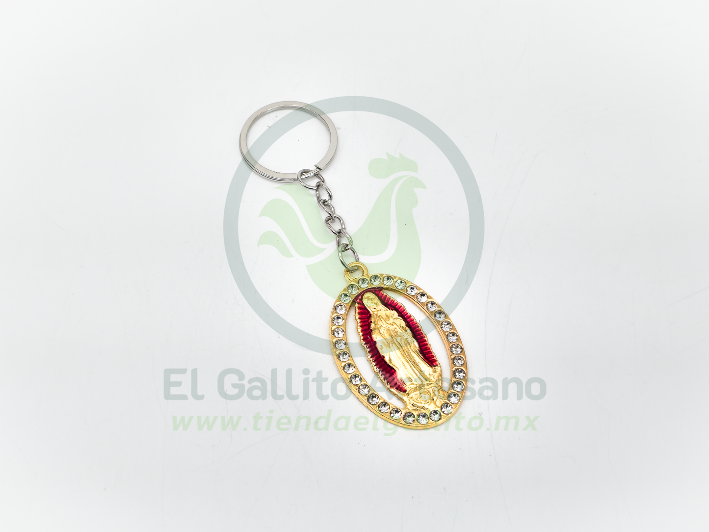 Llavero Virgen MD5 | Óvalo Dorado Rojo/Verde