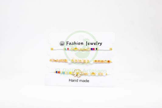 Pulsera 3 Hilos MD15 | Flor Incompleta Amarillos