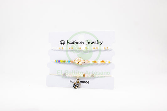 Pulsera 3 Hilos MD16 | Flor Incompleta Cristal Rayad