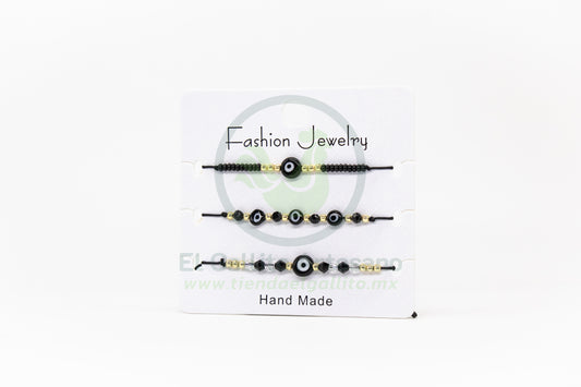Pulsera 3 Hilos MD10 | Ojo Turco Negro