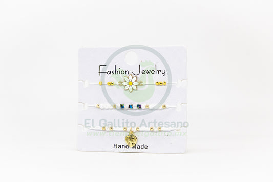 Pulsera 3 Hilos MD06 | Margarita Blanca