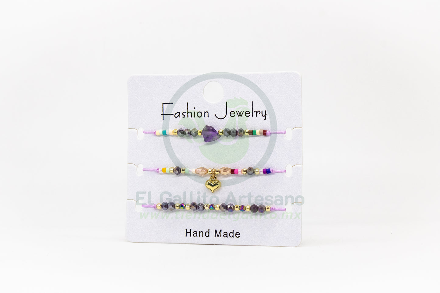 Pulsera 3 Hilos MD07 | Corazón Amatista