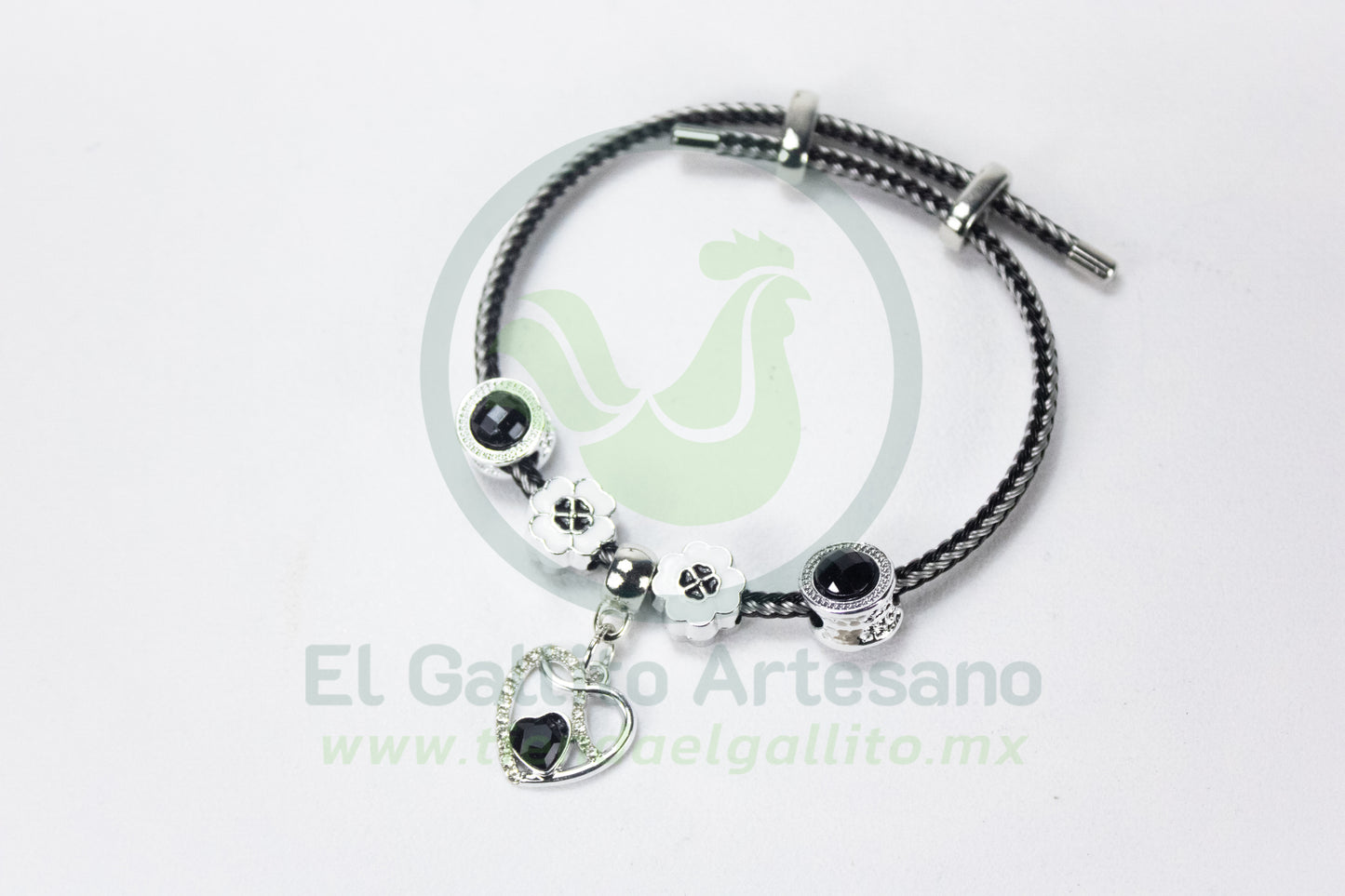 Pulsera A25-1 Charms #13 | Corazón Infinito Negr