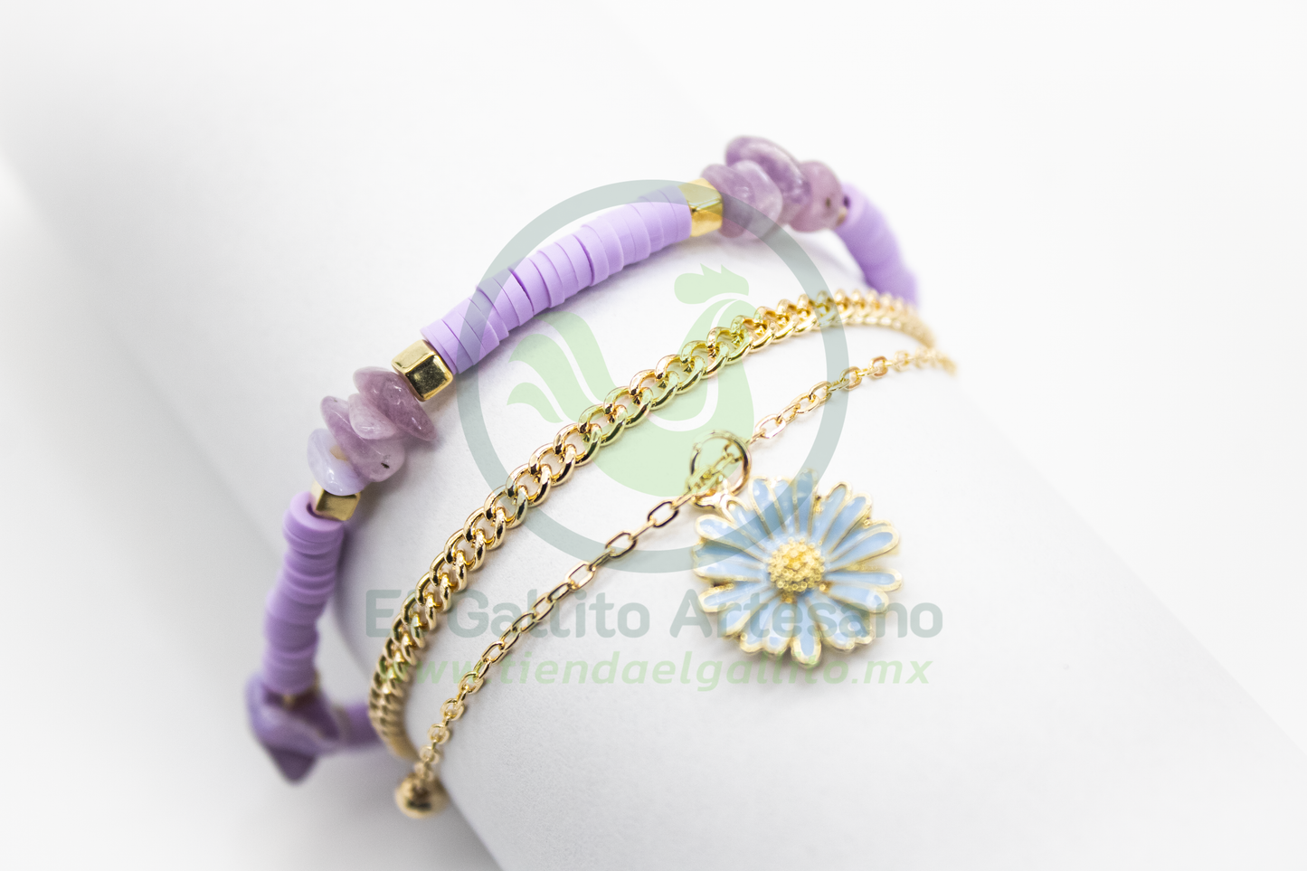 Pulsera Caddj MD01 | Pucca Chip Amatista Flor Turq