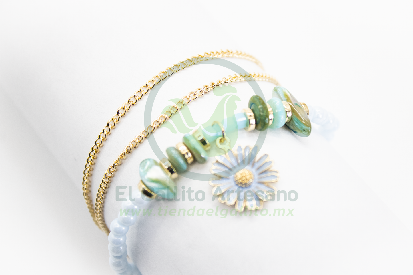Pulsera Caddj MD05 | Chaquirón Chip Flor Turquesa