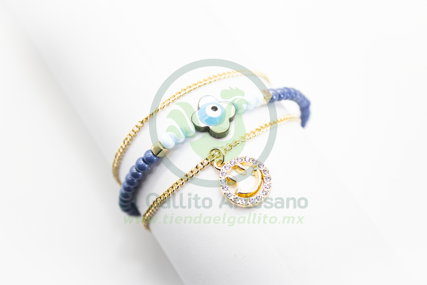 Pulsera Caddj MD13 | Flor Ojo + Carita Cristales