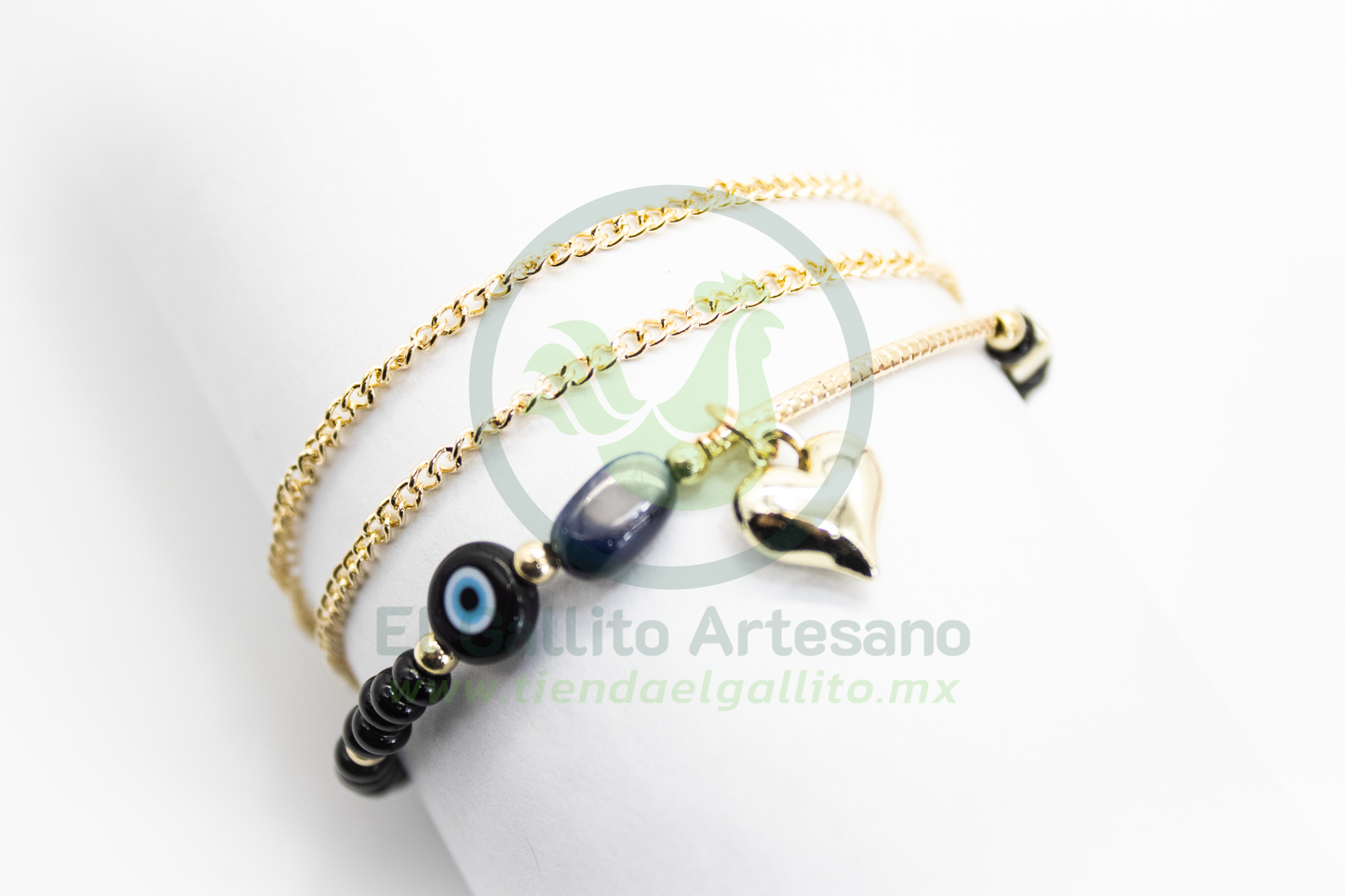 Pulsera Caddj MD14 | Ojo Plano Negro Corazón