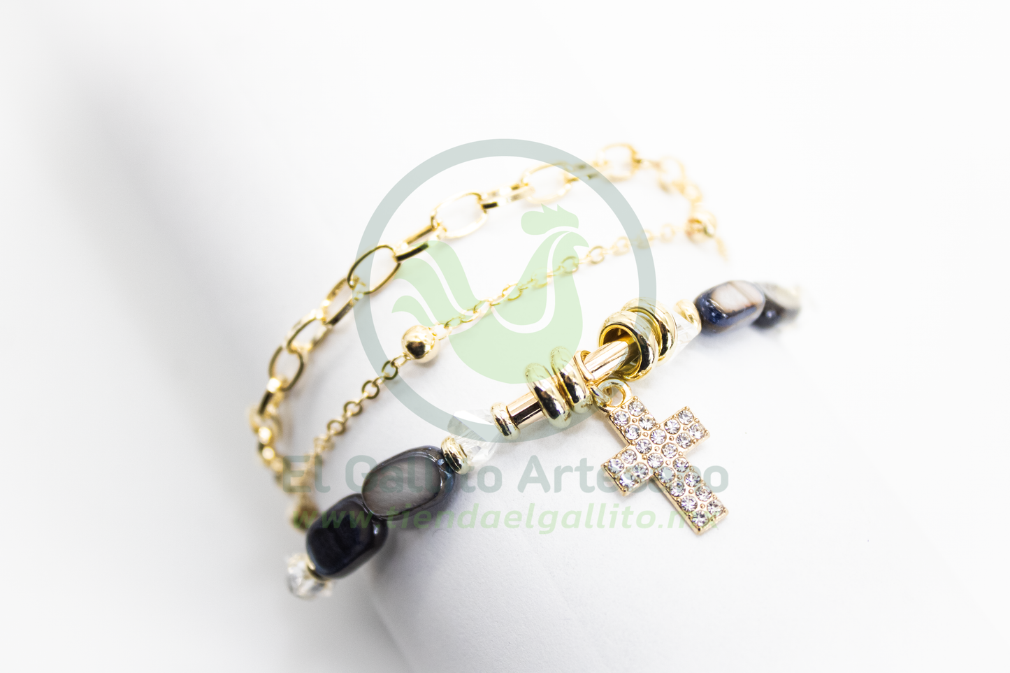 Pulsera Caddj MD20 | Piedra Oscura Cruz Cristales