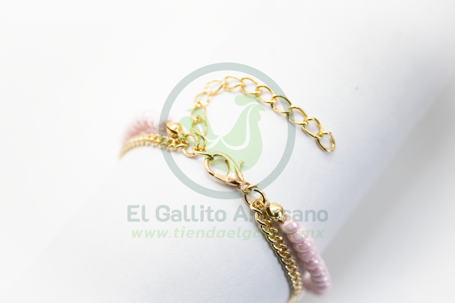 Pulsera Caddj MD23 | Chaquirón Rosa Corazón Cristales