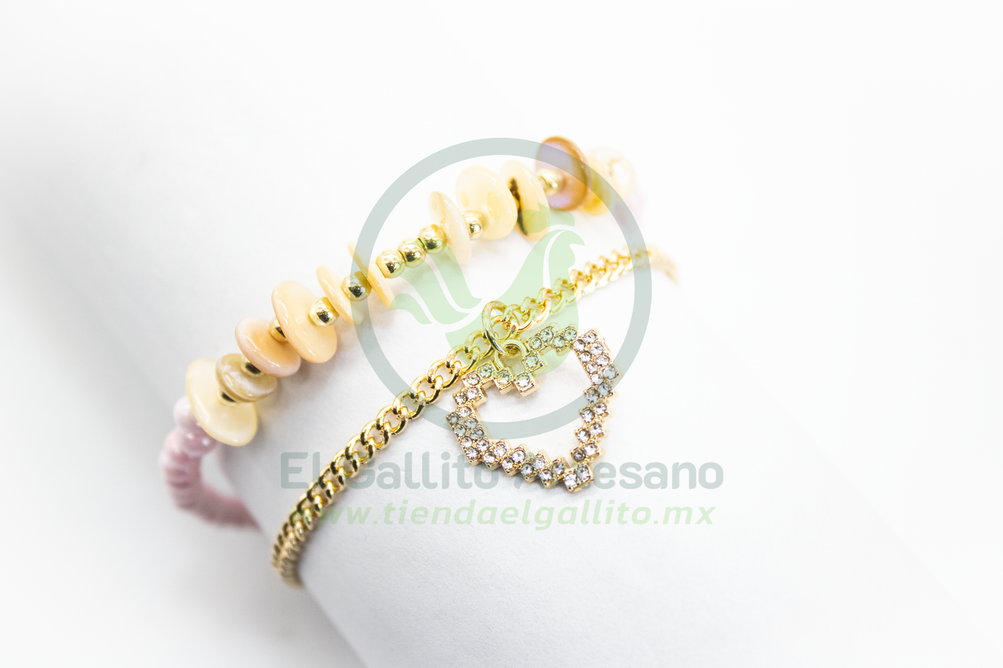 Pulsera Caddj MD23 | Chaquirón Rosa Corazón Cristales