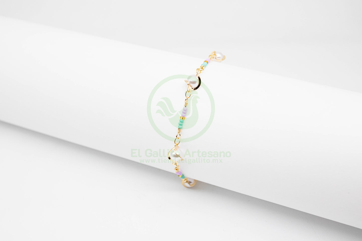 Pulsera Dijes MD13 | Perla Espiral Lila Turq