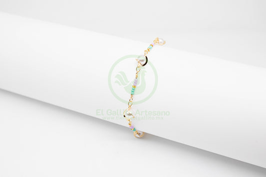 Pulsera Dijes MD13 | Perla Espiral Lila Turq