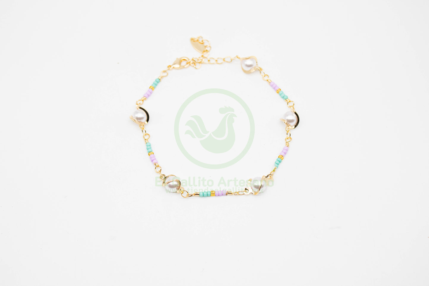 Pulsera Dijes MD13 | Perla Espiral Lila Turq