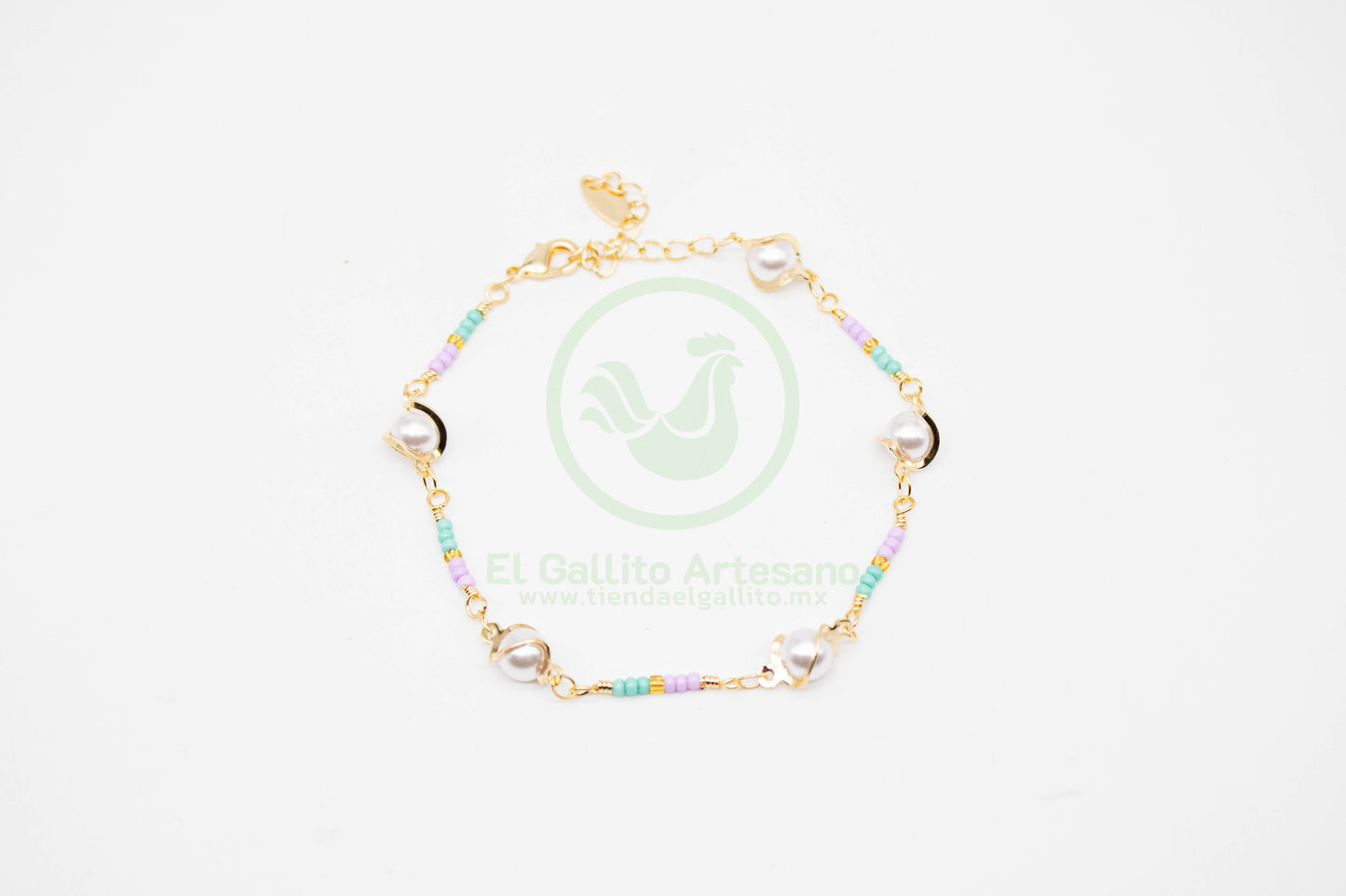 Pulsera Dijes MD13 | Perla Espiral Lila Turq