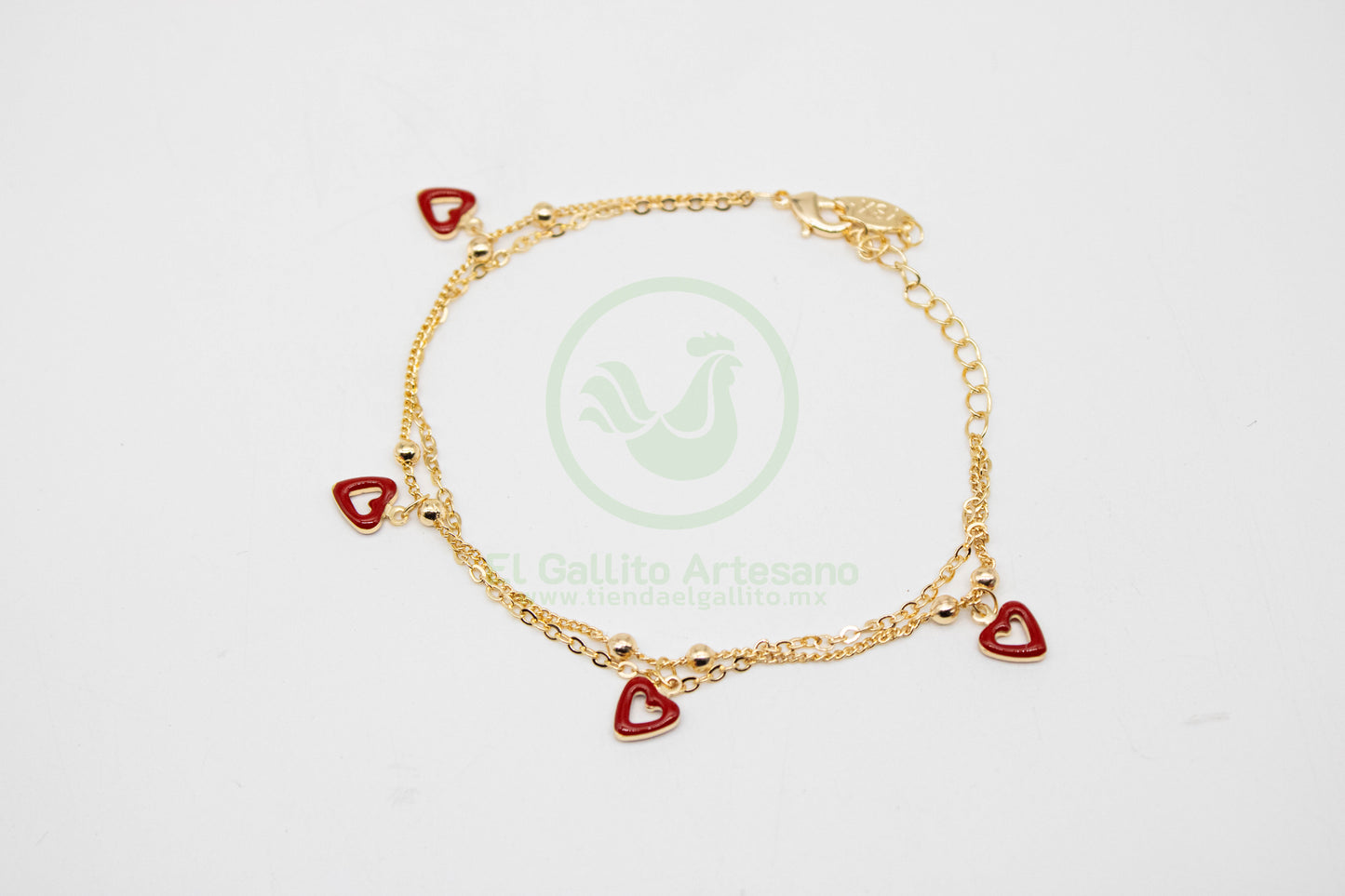 Pulsera Dijes MD02 | Doble Corazón Rojo Sil