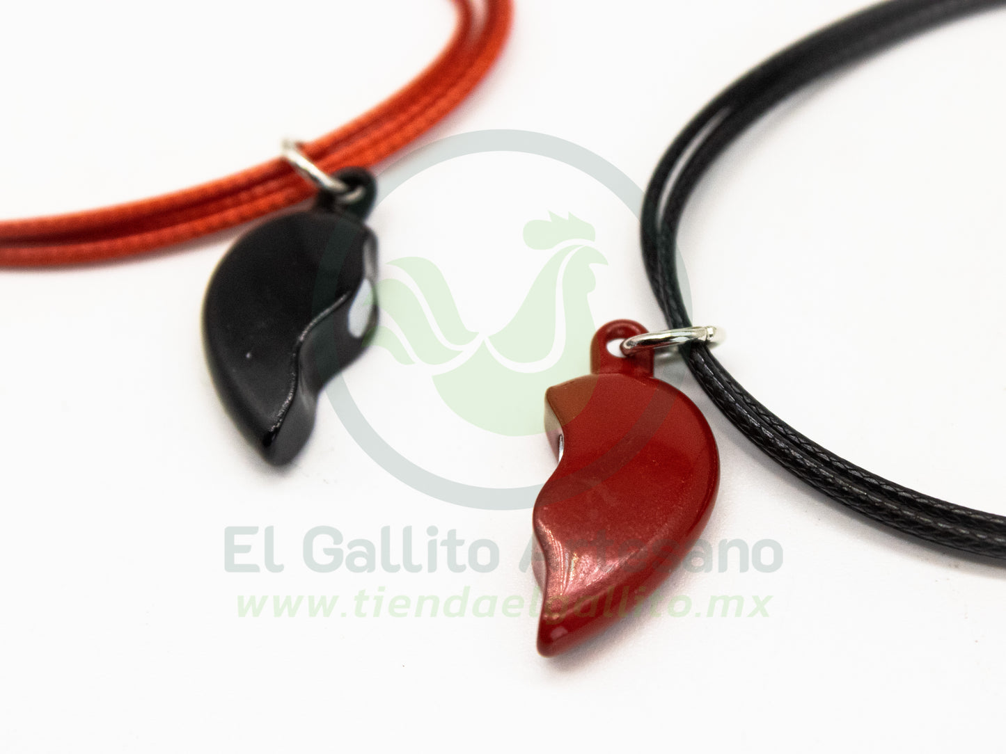 Pulsera HC Dije MD22 | Corazón Partido Negro/Rojo