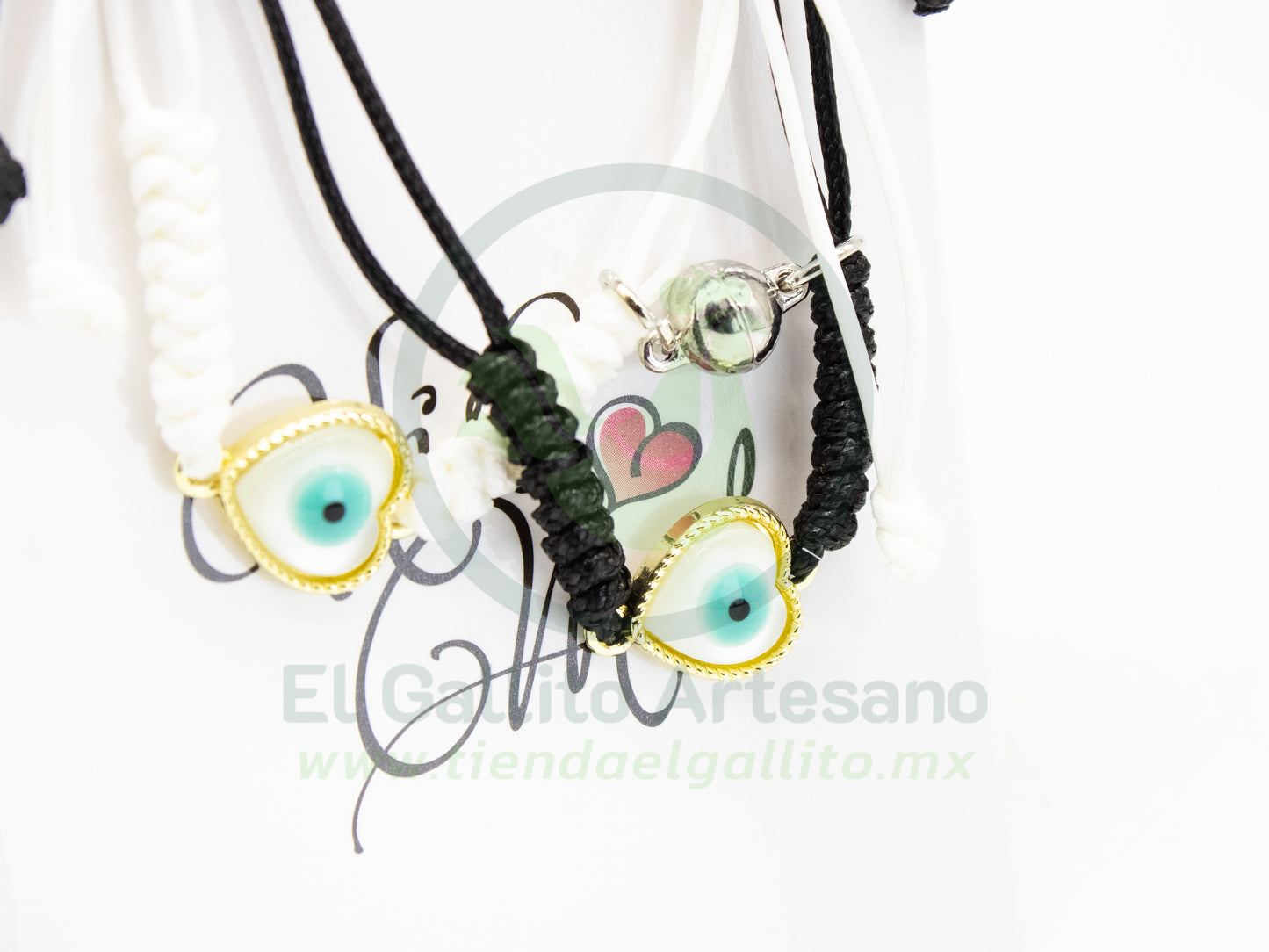Pulsera Pareja MD23 | Corazón Ojo Blanco