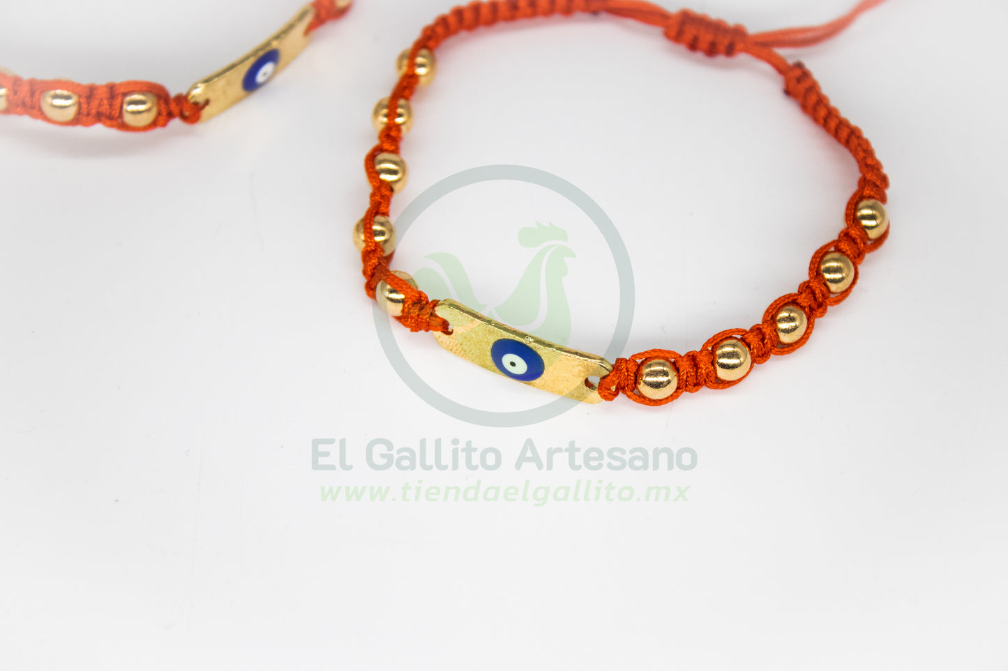 Pulsera Roja 15-3 | Placa Dorada