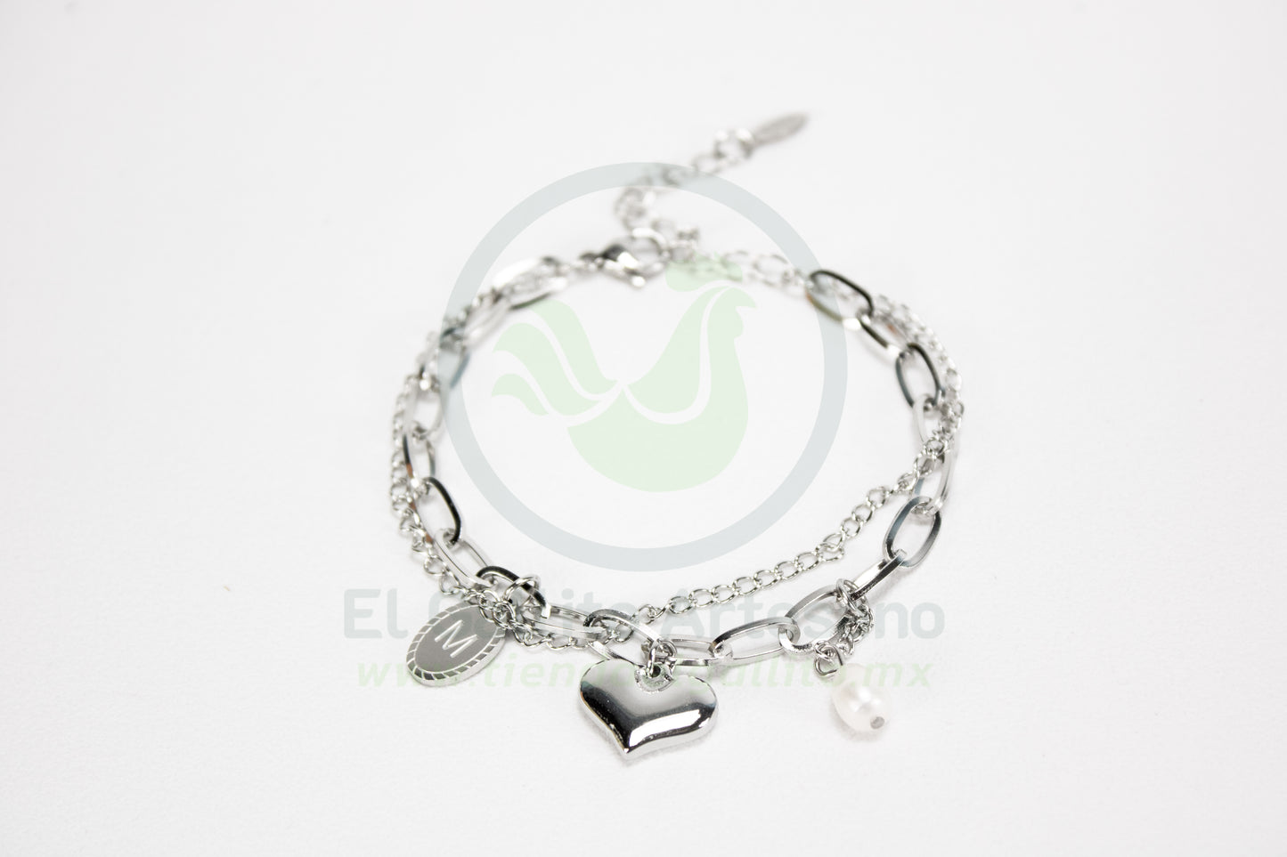 Pulsera Acero 24-4 MD20 | Corazón y Perla Cultivada