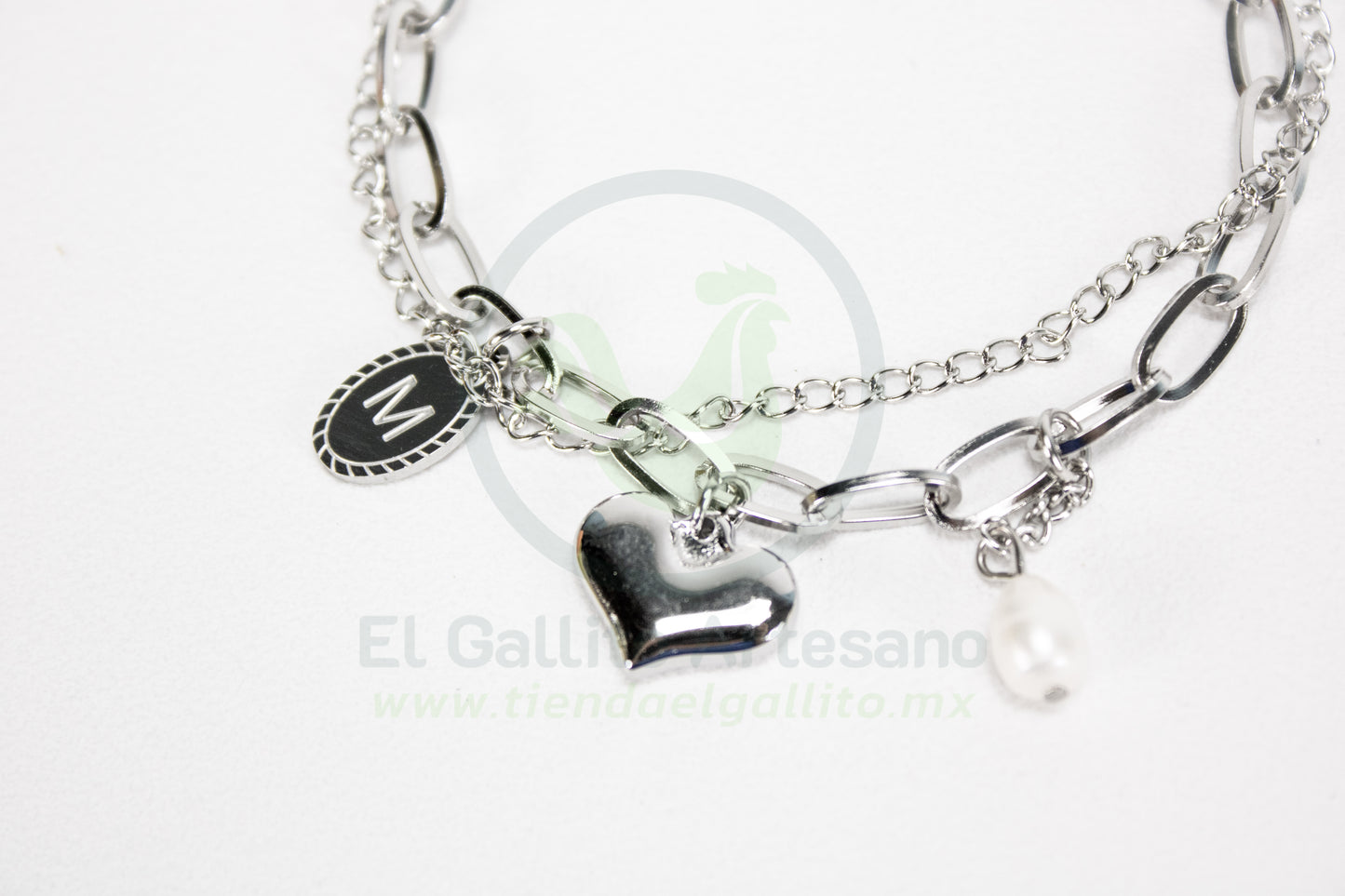 Pulsera Acero 24-4 MD20 | Corazón y Perla Cultivada