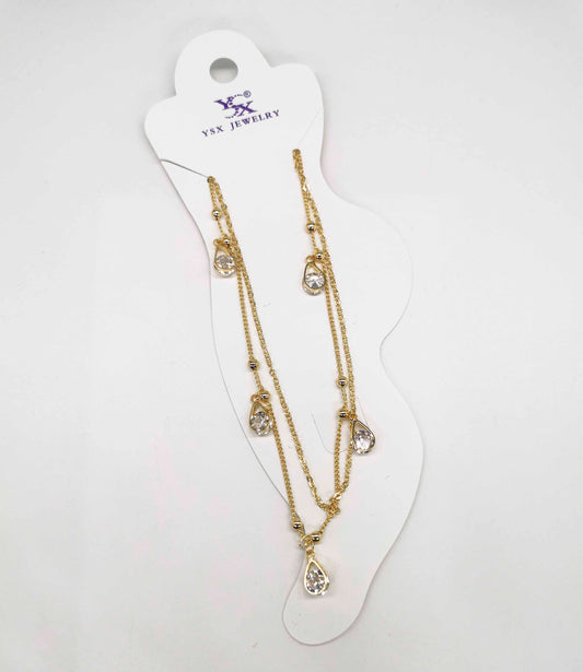 Tobillera Cadena Doble Dije Gota Con Cristal Trasp