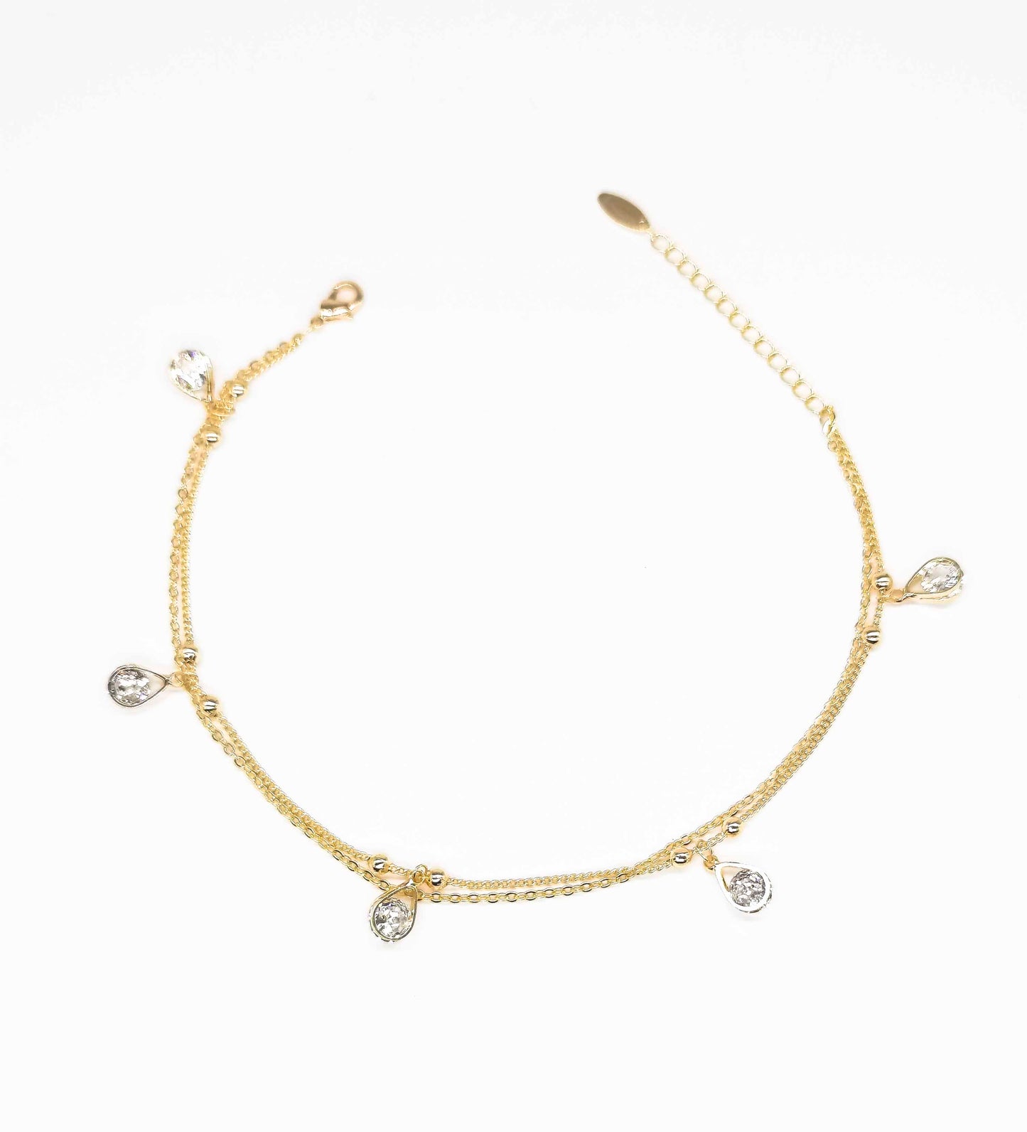 Tobillera Cadena Doble Dije Gota Con Cristal Trasp