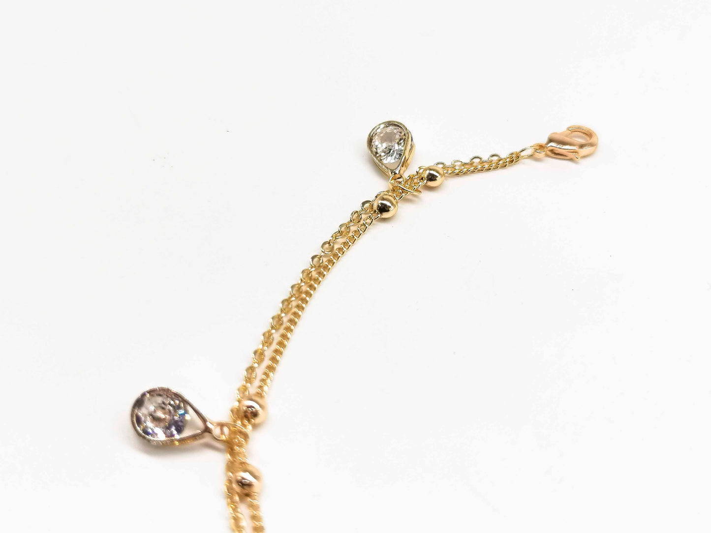Tobillera Cadena Doble Dije Gota Con Cristal Trasp
