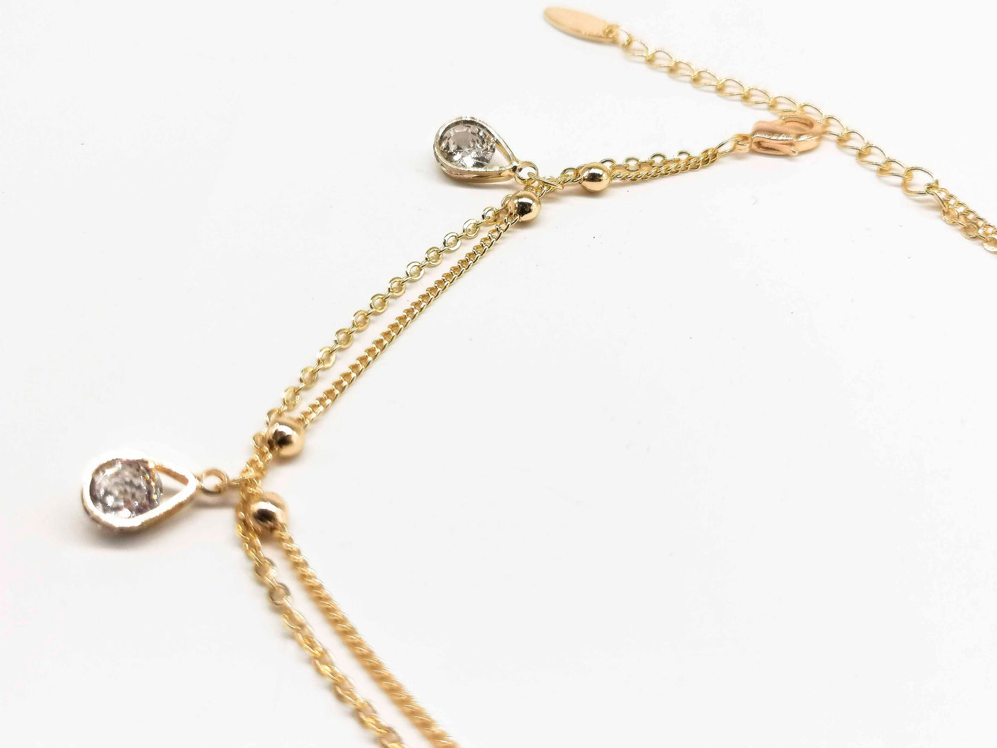 Tobillera Cadena Doble Dije Gota Con Cristal Trasp
