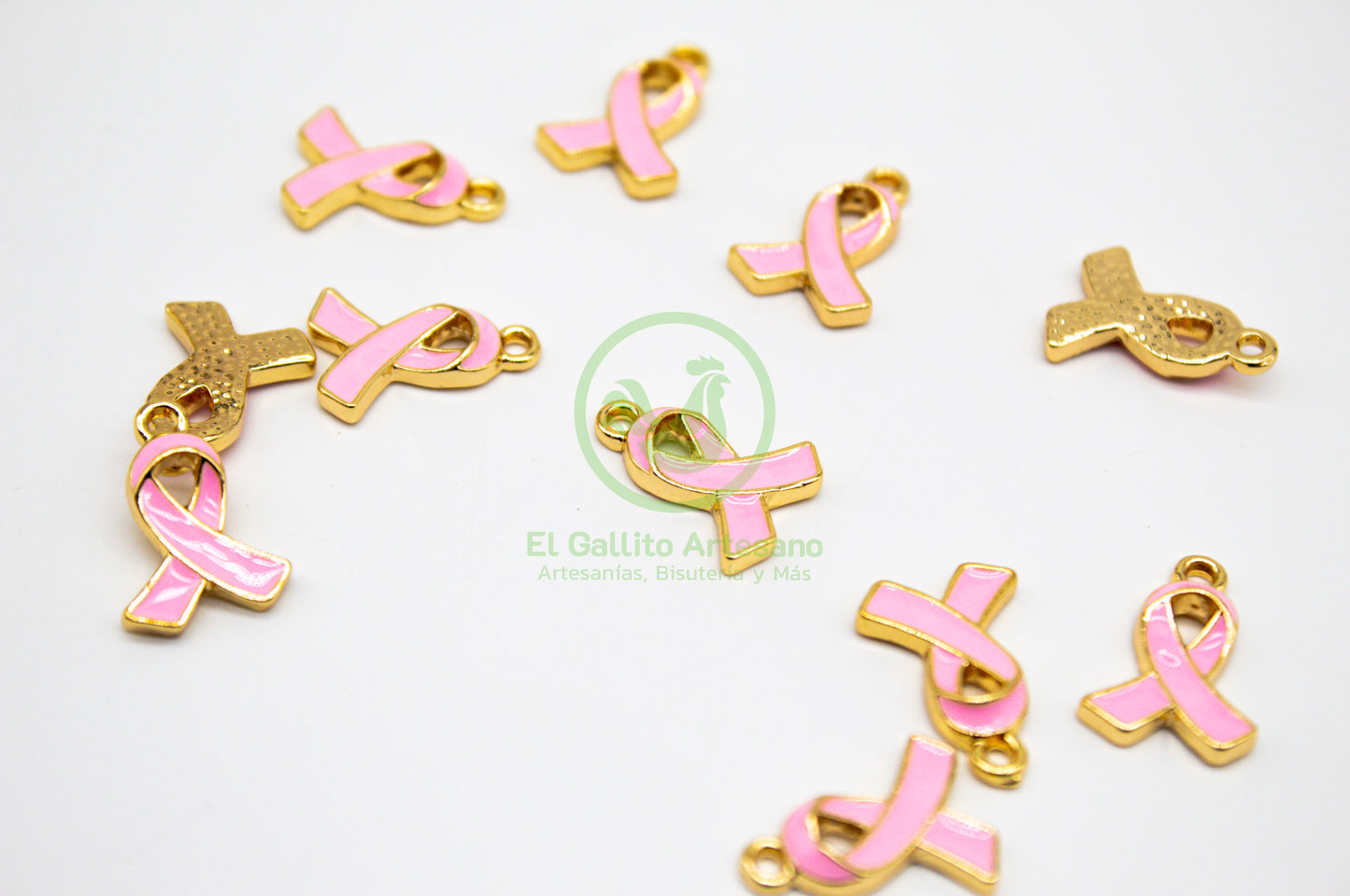 #737 Chapa de Oro - Dije Listón Rosa (PIEZA)