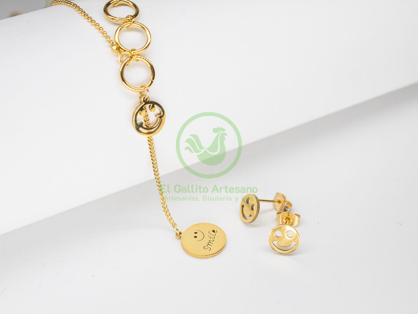 Collar Acero #41 - Smile Argollas Carita Feliz