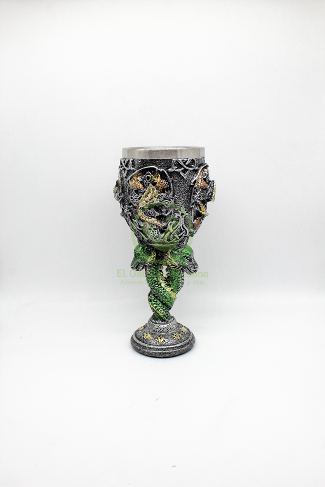 Copa decorativa calavera y garra de dragón verde 