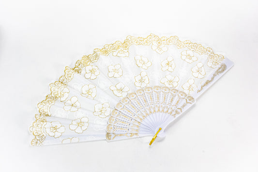 Abanico #25 | Blanco Flores Doradas
