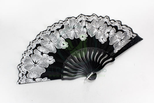 Abanico #29 | Negro Flor Blanca Jum