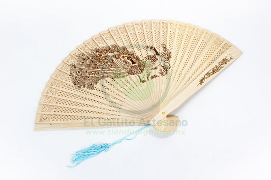 Abanico #34 | Madera Pavo Real Pompón