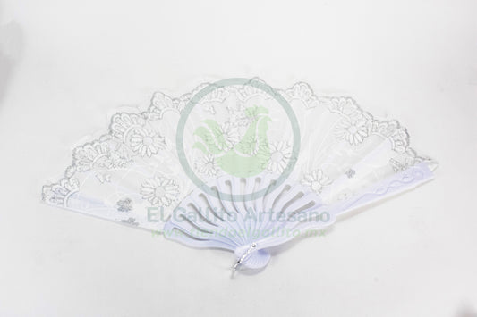 Abanico #41 | Blanco Flor Plateado